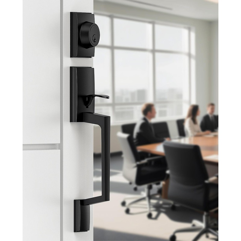 Mensarix Front Door Handle and Deadbolt Set, Matte Black Front
