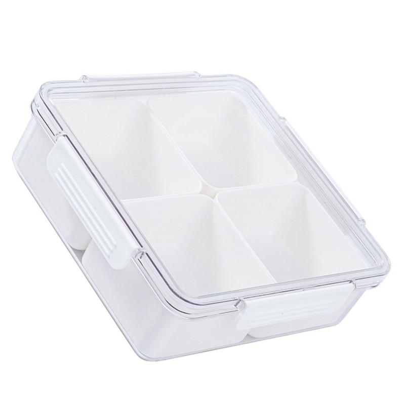 4 Compartment Snack Box Transparent Multifunctional Tight Sealing Divided Food