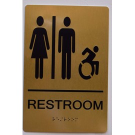 Unisex ACCESSIBLE Restroom Gold (Aluminium, Gold/Black,Size 6X9) The Sensation line