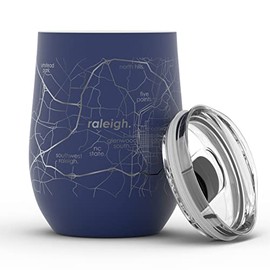 Well Told Engraved Raleigh North Carolina Map Insulated Wine Tumbler, Etched Stainless Steel Cup (12 oz, Midnight Blue) City Map Insulated Tumbler, Custom Insulated Tumbler, Outdoor Drinkware