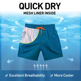 Arcweg Men's Swim Shorts Swim Trunks with Mesh Lining Quick Dry Men Swimming Shorts with 3 Pockets Beach Shorts Black Board Shorts Swimwear Surf Shorts Peacock Blue XL