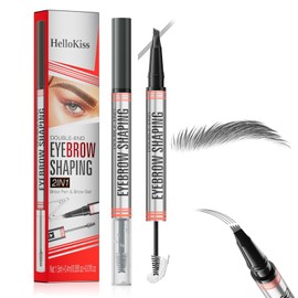 JIAYUTONG 4-Fork Tip Microblading Eyebrow Pen With Brow Gel - 2-in-1 Waterproof Eyebrow Pencil, Long-Lasting Natural Hair-Like Brows, Smudge-Proof & Easy to Use (With Brow Gel 03#Grey)