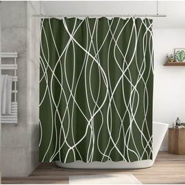 M&W DAS DESIGN Polyester Fabric Shower Curtain with Lines, Anti-Mould, Waterproof Bath Curtain Including 12 C-Rings, Weighted Hem, Simple Minimalist, Colour-Resistant, 180 x 200 cm