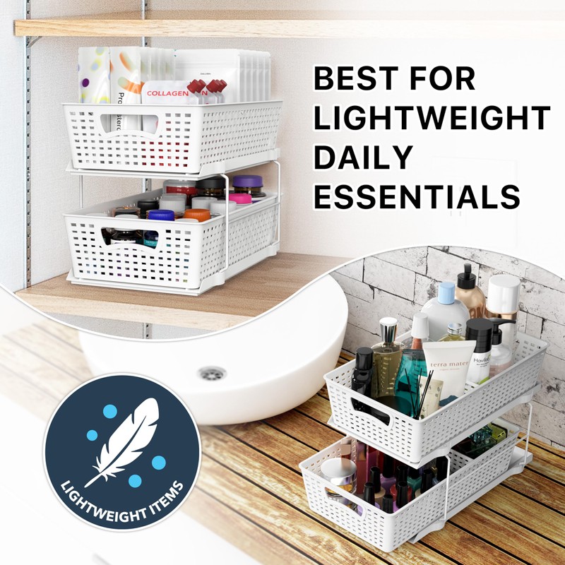 Simple Houseware 2 Tier Bathroom Organizer Tray Pull-Out Sliding Drawer,