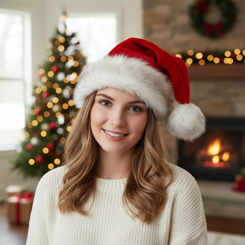 Beurio Deluxe Santa Hat Plush Pom Pom Christmas Hats for