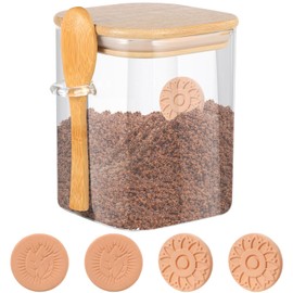 Brown Sugar Keeper Container 1000ml, Glass Jar with Lid and Spoon Airtight Coffee Bean Storage and Terra Cotta Brown Sugar Savers for Softening Baking Salt