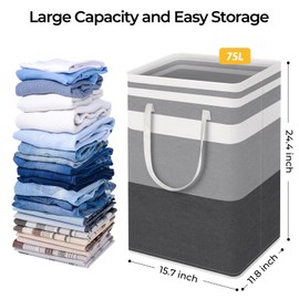 HomeHacks 4-Pack Large Laundry Basket,75L Each Waterproof, Freestanding Laundry Hamper, Collapsible Tall Clothes Hamper with Extended Handles for Clothes in The Dorm and Family-Gradient Grey