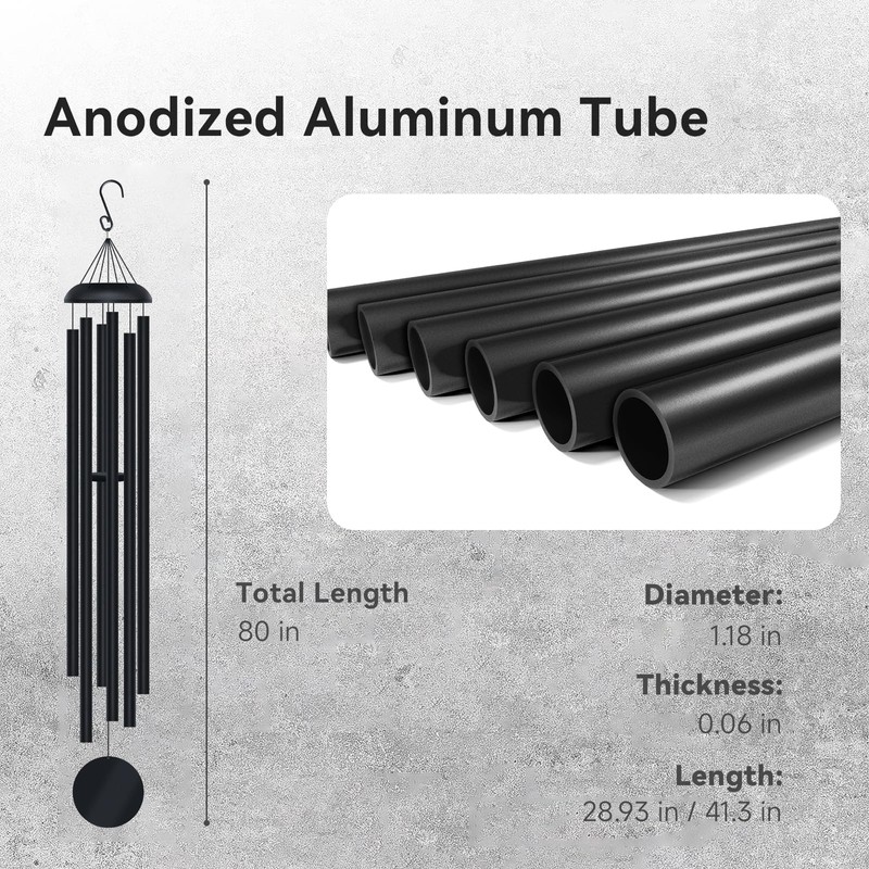 80" Extra Large Deep Tone Metal WindChimes with 6 Thickened