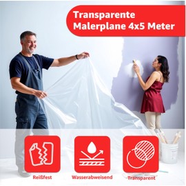 TK Gruppe Timo Klingler 6x Abdeckfolie - 4 x 5 m Malerplane - 160 qm Plane - extra stark & transparent Baufolie & Malerfolie & Malervlies Tapete - Maler Abdeckplane fr Renovierung & Umzug - Made in Europe (Mengenauswahl)