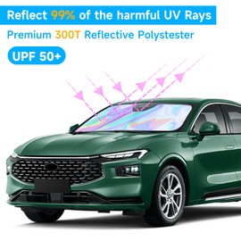 Windshield Sun Shade,Foldable Car Window Shades,Blocking 99.9% UVR,Iridescent Reflective 300T Sun Visor for SUV,RV,Truck & Car Accessories
