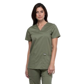 V-Neck Scrubs for Women Workwear Revolution, Soft Stretch, Easy Care WW620, L, Olive