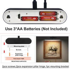 RAIFOOLLY Picture Light Battery Operated,2 Colors Art Lights for Paintings,Wireless Wall Light,Remote Control Accent Light with Timer and Dimmable for Frame,Portrait,Dartboard-BK