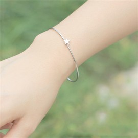 SUGARKITTEN LONDON Rhodium on Sterling Silver Shine Bright Star Bead Balls Torque Cuff Thin Bangle 16.5cm 6.5''