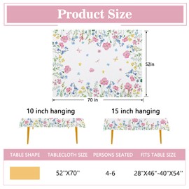 Tailus Spring Summer Floral Flowers Rectangle Tablecloth 52 x 70 Inch, Poppy Bellflower Bloom Decorative Table Cloth Wildflower Dining Table Cover, Butterfly Seasonal Dinner Party Picnic Decoration