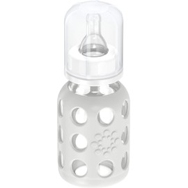 Lifefactory 4-Ounce BPA-Free Glass Baby Bottle with Stage 1 Nipple and Protective Silicone Sleeve, Stone Gray