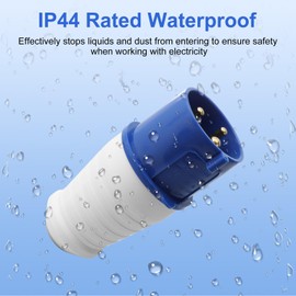 2PCS 32Amp Plug Socket,Industrial Plug 1-Phase 3 Pin Waterproof IP44 32A 220-250V 2P+E Blue Connector Socket with Male/Female Locking Mechanism for Construction Industry Sites Applications