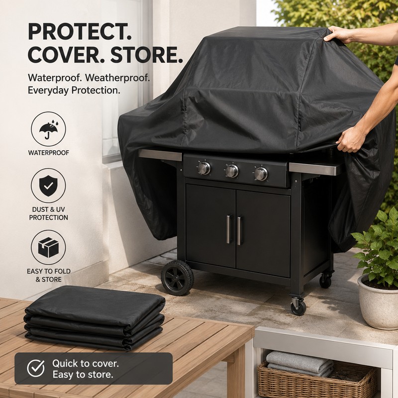 1 Piece Black BBQ Grill Cover for Outdoor Protection –