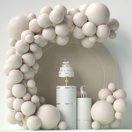 Sand White Balloons 84 pcs Sand White Balloons Garland Arch Kit 5 inch +12 inch +18 inch For Happy Birthday Baby Shower Decorations Wedding