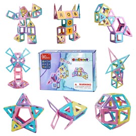 Magblock Magnetic Building Blocks Set, Magnetic Tiles Construction Toys for 3-8, Educational STEM Learning Toys Gift for Toddlers Boys Girls (90 PCS)