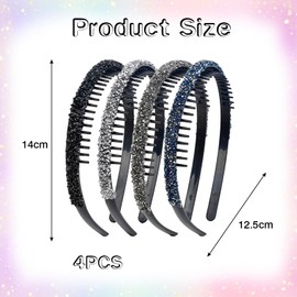 Calkkrer Pack of 4 Shiny Tooth Comb Headbands, Rhinestone Headband, Women's Zig Zag Headband, Hair Accessories, Women's Rhinestone Hair Band, Hair Accessories