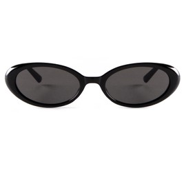 Laurinny 90s Retro Sunglasses for Women Men Small Slim Retro Oval Sunglasses Glasses, black/grey