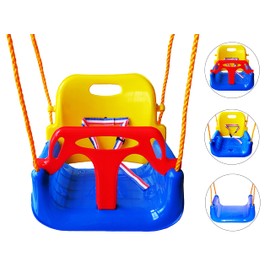 3-in-1 Infant to Teenager Swing Set Anti-flip Snug & Secure Detachable Children Outdoor Play Patio Garden(Color:Blue Chair+Red Handrail)