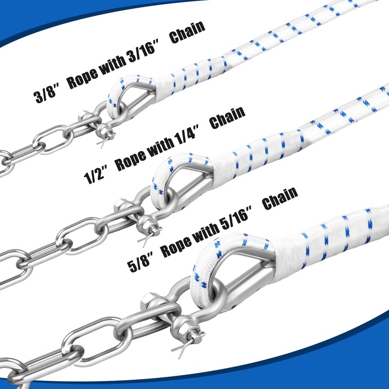 1/2" Boat Anchor Rope 100 ft with Anchor Chain 1/4"