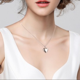 Dayouny Heart Locket Necklace for Women, Silver Photo Locket Hold Picture Insdie Link, Memory Keeper for Lover Birthday Gifts(Stainless Steel)