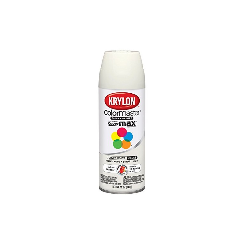 Krylon K05355507 ColorMaster Paint + Primer, Gloss, Dover White, 12