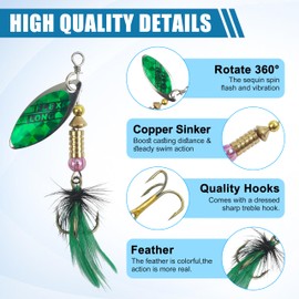 Fishing Lures Spinner Baits Kit Hard Metal Fishing Spinnerbaits Spoon Lures Set Multicolor Lifelike Rotating Spinner Swimbaits for Trout Salmon Bass Walleye (5pcs-Weight:3.4~3.7g)