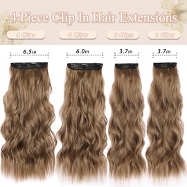 Clip in Curly Hair Extension 22in Synthetic Long Wavy Hair Extensions 4PCS Thick Double Weft Clip in Hair Extensions for Women # Chestnut Brown