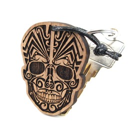 Laserano Wooden Keyring with Engraving Key Ring Lanyard for Car Front Door Bike, Death skull