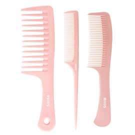 RHOS 3 Pieces Hair Comb Set for Women,Men-Wide Tooth Comb,Fine Tooth Rat Tail Comb,Medium Tooth Comb-Detangling Hair Combs for All Hair Types,Hair Styling Comb Set(Pink)