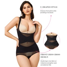BRABIC Mesh Shapewear Bodysuit Tummy Control for Women Plus Size Faja Body Shaper Bodysuit Butt Lifter(Black,Large)