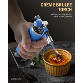 RAVS Butane Torch Lighter, 2 Flame Mode Kitchen Torch Lighter for Creme Brulee, Cooking Torch with Adjustment Flame, Mini Torch with Safety Buckle, Blue Culinary Torch for Dessert, Butane not Include