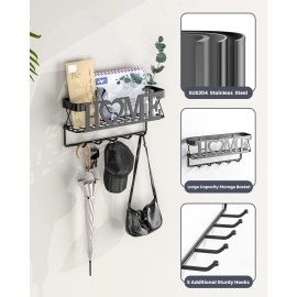 OHOBABY Key Holder for Wall - Rack with 5 Hooks, 11.02" L×2.75" W×4.92" Black