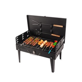 Portable Grill with Lid & Adjustable Vents - Foldable Charcoal BBQ for Camping & Picnics | Complete 4-Piece Dining Set Included for Ultimate Outdoor Cooking