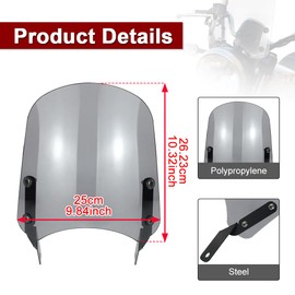 Xitomer Motorcycle Windshield Windscreen Compatible with Moto Guzzi V9 Bobber / Roamer 2016 2017 2018 2019 2020 Windshield with Bracket, Wind Deflector (Gray)