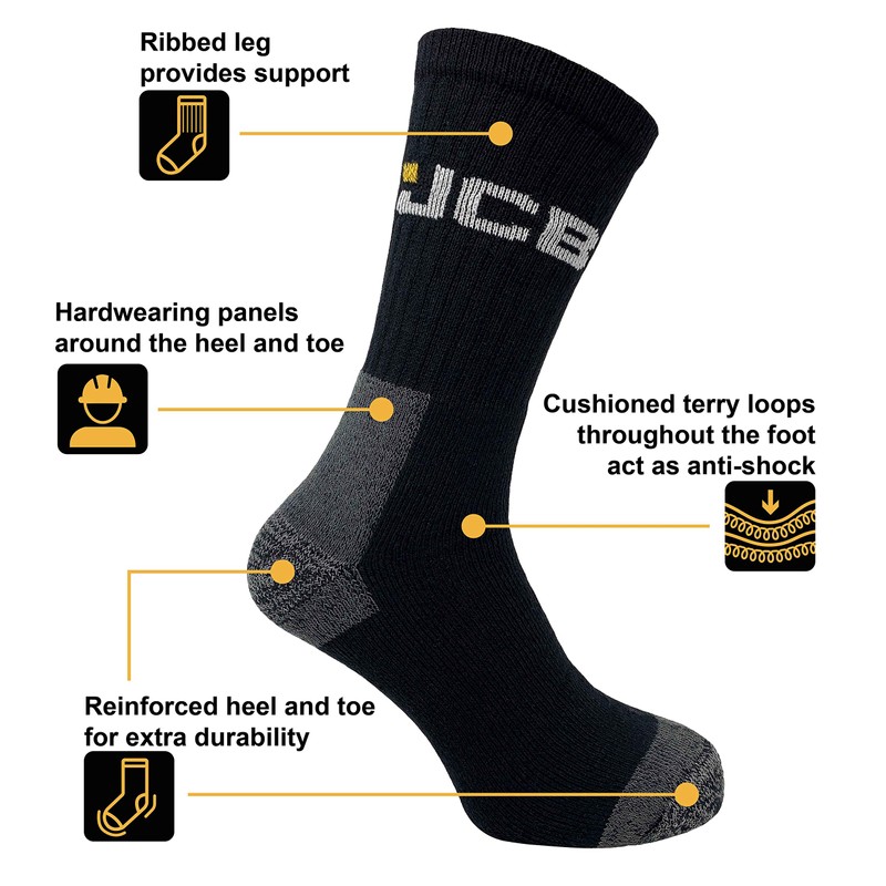 JCB - Mens Multipack Workwear Apparel Socks - 6 Pack