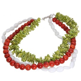 Young Inspiration Women's Necklace Real 925 Sterling Silver with Jade Coral and Keshi Beads 45-50 cm Long Multilayer, coral, No Gemstone