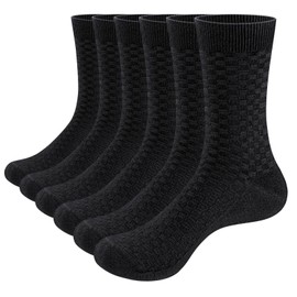 YUEDGE Men's Black Argyle Business Dress Socks Thin Cotton Casual Men Socks For Men Size 10-13, Lycra Elastic, 6 Pairs/Pack