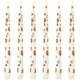 6 Pack Printed Taper Candle Set for Home Decoration, 10 Inch Ivory Candlesticks with Pumpkin and Yellow Leaves Pattern for Dinner Holiday Seasonal Celebration, Dripless and Smokeless Candle