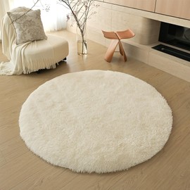 Jyswx Round Shaggy Area Rugs for Living Room - Fluffy Circle Carpet for Bedroom, Kids Room, and Nursery - Modern Soft Washable Decorative Floor Mat, White, Diam 100cm