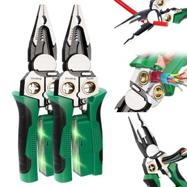 2026 New 8 in 1 Wire Stripper with Voltage Tester, 2 PCS Multifunctional Heavy Professional Wire Stripping Pliers, Electrical Pliers for 12–250V AC/DC Hot, With Alarm & Flash Wire Crimper Stripper
