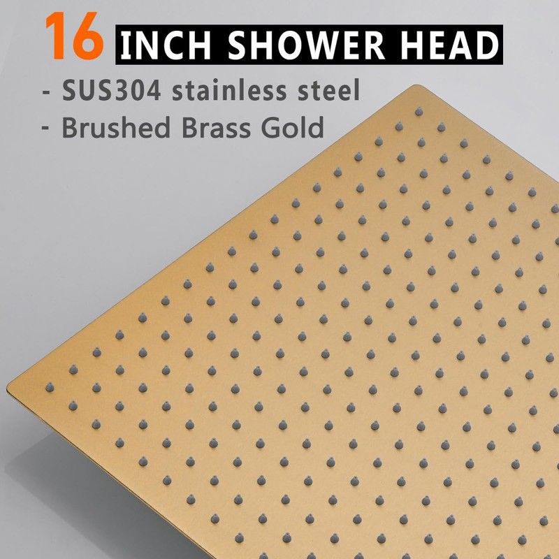 Rainfall Shower Head in Gold, BSTIIU Extra Large 16 Inch