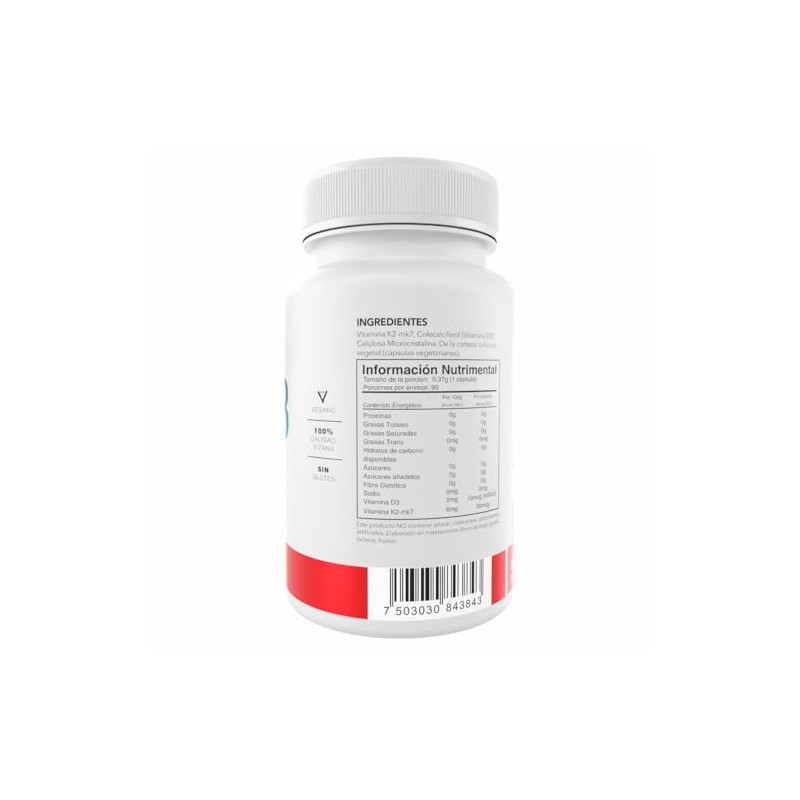 VIZANA NUTRITION | Vitamina K2-MK7 + D3 en Cápsulas HPMC