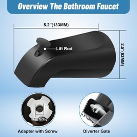 Slip on Tub Spout with Diverter, Fits 1/2'' Copper Water Tube, Compatible with Kohler GP85556 Bath Tub Spout, Bathroom Bathtub Faucet, 5/32'' Hex Wrench Included (Matte Black)