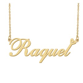 18k Gold Plated Raquel Name Necklace Heart Charm Pendant Stainless Steel Graduation Jewelry for Womens Teens 16"