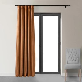 Elegant Gorgeous Burnt Pumpkin Color 50 X 120 Size Blackout Curtains for Bedroom Velvet Soft Flowing Fabric Thermal Lining Modern & Contemporary Style Room-Darkening | All Season Pretty Beige Shade