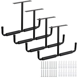 Overhead Garage Storage Hooks Rack Ceiling Mounted, Heavy Duty Utility Hooks Ladder Hangers for Pipe, Lumber, Fishing Rod and Ski Board | 4 Pack Black